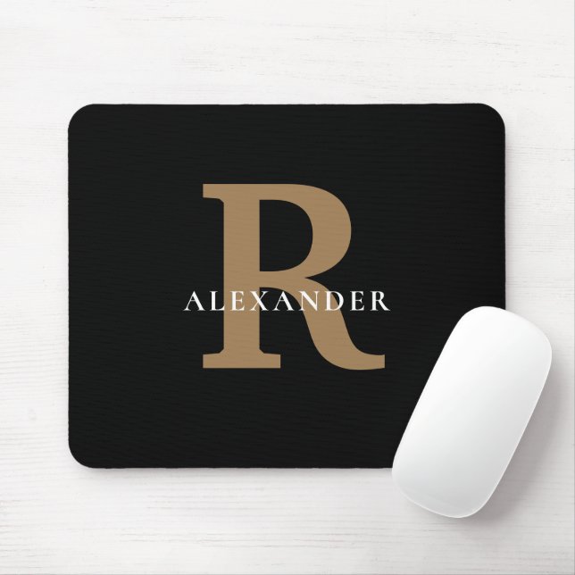 Eleganter Black Gold Monogram Bold Typografy Name Mousepad (Mit Mouse)