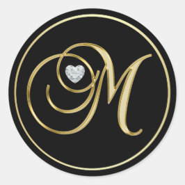 Eleganter Black Gold Monogram Letter M Heart Diamo Runder Aufkleber
