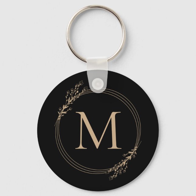 Eleganter Black Gold Monogram Schlüsselanhänger (Vorderseite)