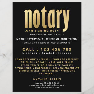 Eleganter Black & Gold Notary Loan Agent Flyer