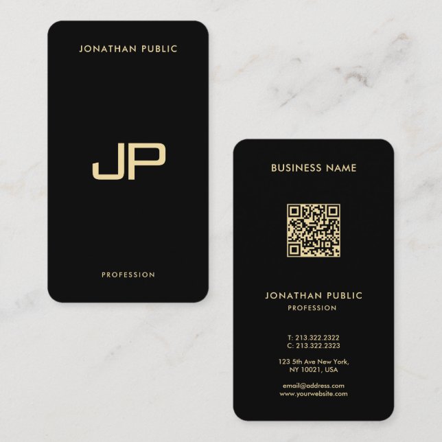 Eleganter Black & Gold QR Code Luxury Premium Silk Visitenkarte (Vorne/Hinten)