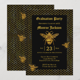 Eleganter Black Gold Queen Bee Beehive Abschluss Einladung