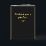 Eleganter Black & Gold Script Brother 50. Geburtst Karte<br><div class="desc">Elegantes Black & Gold Script Brother 50. Geburtstag, ein schönes Design für jeden, der nach schönen Geburtstagskarten für den Bruder, Geburtstagskarten für den älteren Bruder oder Geburtstagskarten für den jüngeren Bruder sucht, dieser wäre cool. Das Design weist einen schönen schwarzen Hintergrund mit einem personalisierbaren Text auf, man könnte das Zeitalter,...</div>