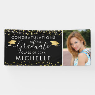 Eleganter Black Gold Script Foto Abschluss Banner