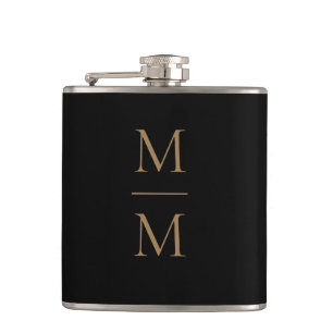 Eleganter Black Gold Simple Classic Monogram Flask Flachmann