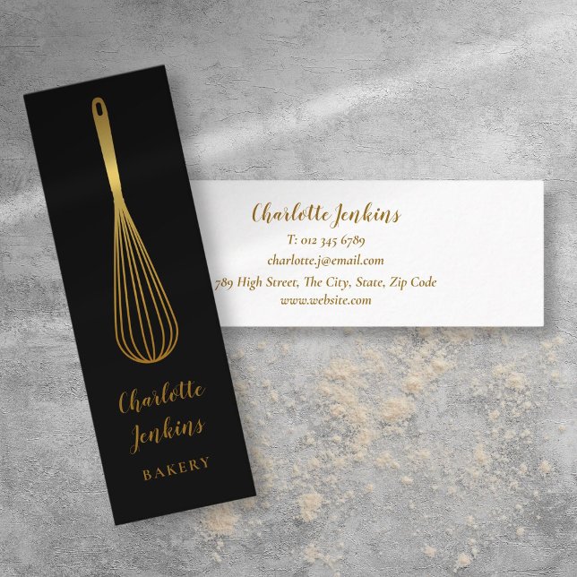 Eleganter Black Gold Whisk Patisserie Koch Mini Visitenkarte (Elegant Black Gold Whisk Patisserie Chef Mini Business Card)