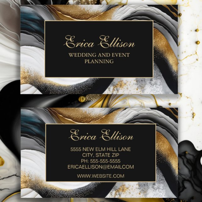 Eleganter Black Gold White Wedding Planer Visitenkarte (Von Creator hochgeladen)