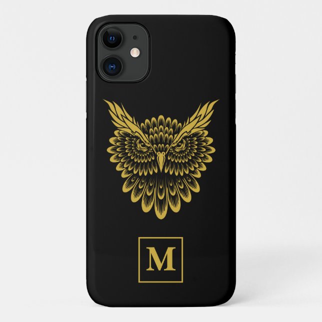 Eleganter Black Gold Wise Raubvogel Case-Mate iPhone Hülle (Rückseite)