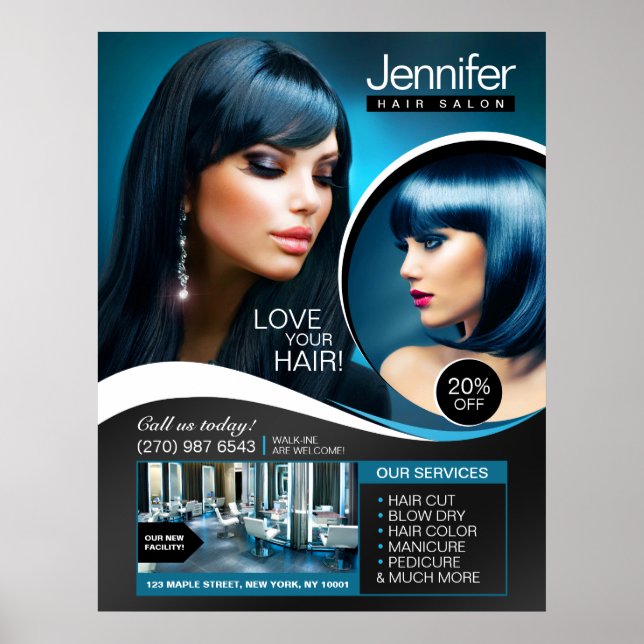 Eleganter Black Hair Salon Poster (Vorne)