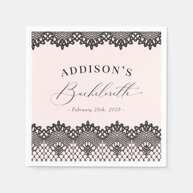 Eleganter Black Lace Pink Junggeselinnen-Abschied Serviette (Vorderseite)