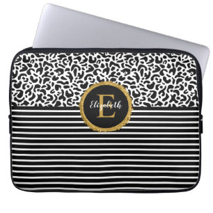 Eleganter Black Leopard Monogram Laptop Sleeve