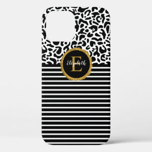 Eleganter Black Leopard Monogram Laptop Sleeve Case-Mate iPhone Hülle