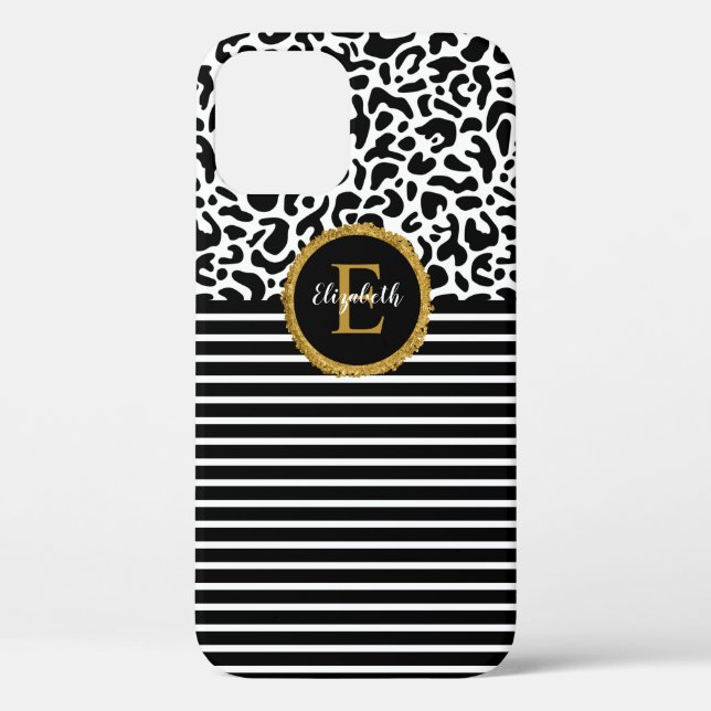 Eleganter Black Leopard Monogram Laptop Sleeve Case-Mate iPhone Hülle (Rückseite)