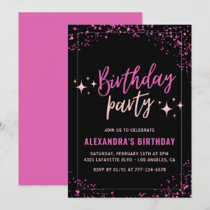 Eleganter Black Pink Glam Glitzer 92. Geburtstag Einladung