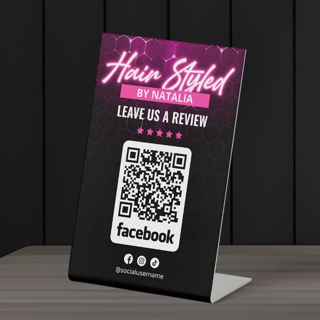 Eleganter Black & Pink Hair Salon Facebook Review Sockelschild (Von Creator hochgeladen)