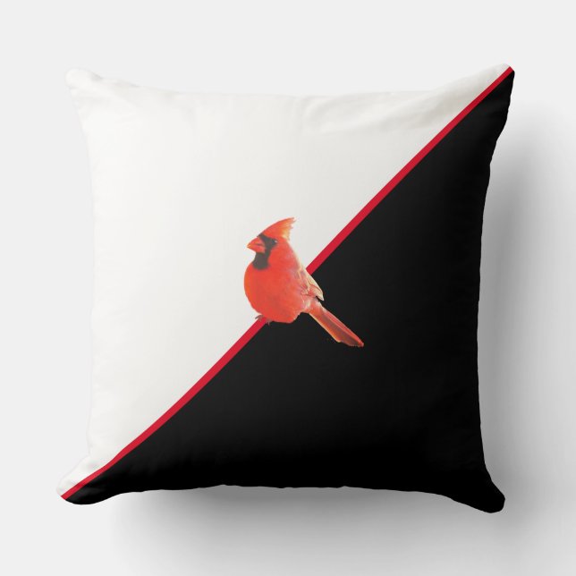 Eleganter Black Red and White & Kardinal Bird Kissen (Vorderseite)