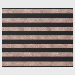 Eleganter Black Rose Gold Glitzer gestreift Geschenkpapier