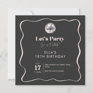 Eleganter Black & Silver Disco Ball 18. Geburtstag Einladung