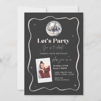 Eleganter Black & Silver Disco Ball 18. Geburtstag Einladung