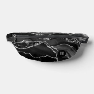 Eleganter Black Silver Glitzer Agate Marble Bauchtasche
