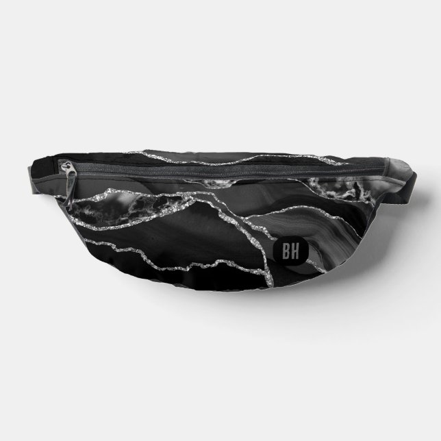 Eleganter Black Silver Glitzer Agate Marble Bauchtasche (Ablage )