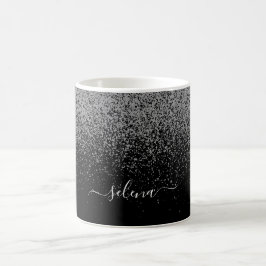 Eleganter Black Silver Glitzer Girly Mit Monogramm Kaffeetasse