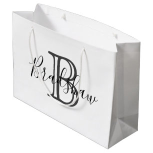 Eleganter Black Silver Monogram Individuelle Name Große Geschenktüte