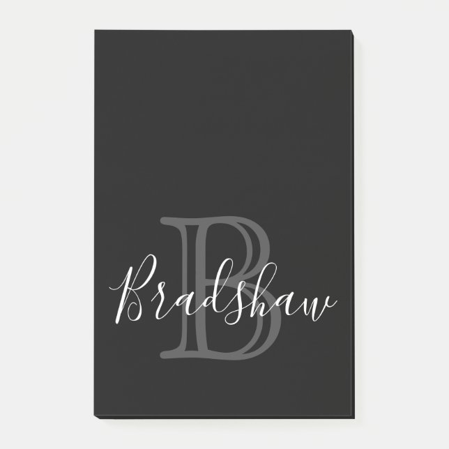 Eleganter Black Silver Monogram Individuelle Name Post-it Klebezettel (Vorderseite)