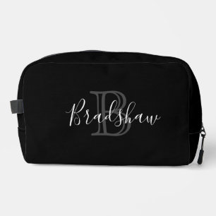 Eleganter Black Silver Monogram Individuelle Name Waschbeutel