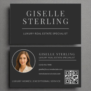 Eleganter Black Silver Real Anwesen Agent QR Code Visitenkarte