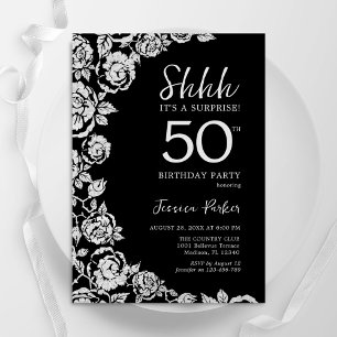 Eleganter Black Silver Rose Überraschung 50. Gebur Einladung