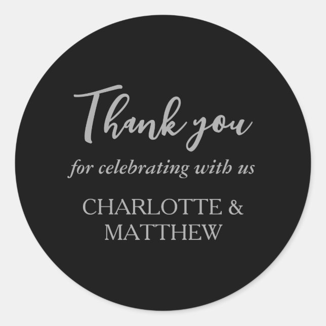 Eleganter Black Silver Wedding Classic Round Stick Runder Aufkleber (Vorderseite)