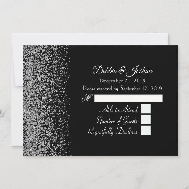 Eleganter Black & White Diamond Wedding RSVP Einladung (Rückseite)