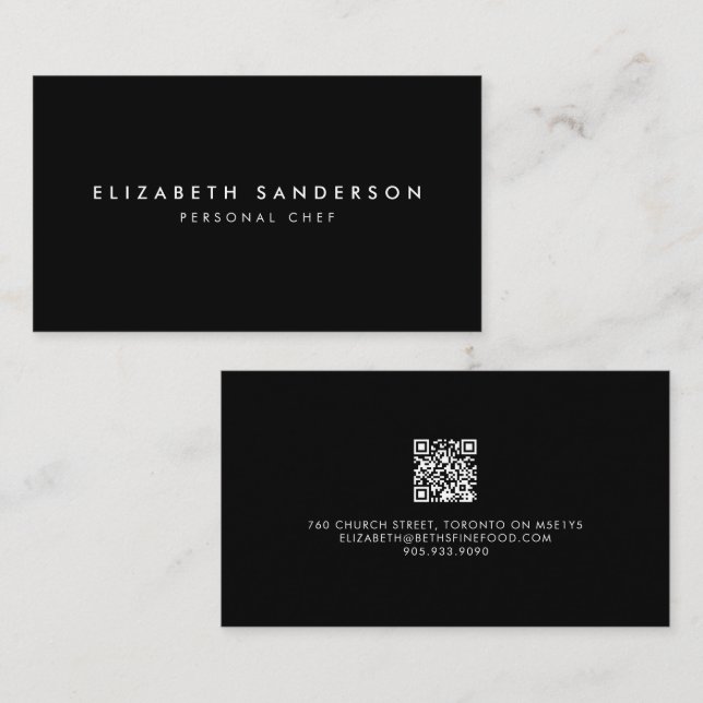 Eleganter Black & White Luxury Minimal QR CODE Bus Visitenkarte (Vorne/Hinten)