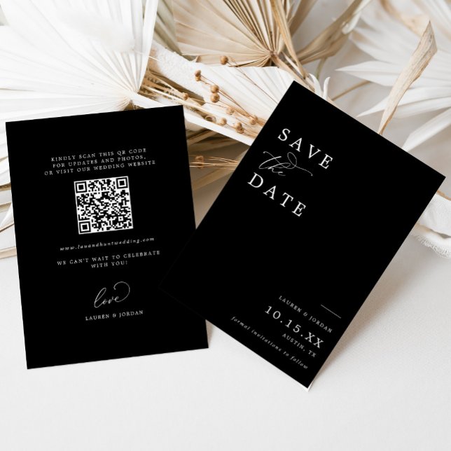 Eleganter Black & White Qr Code Hochzeit Save The Date (Von Creator hochgeladen)
