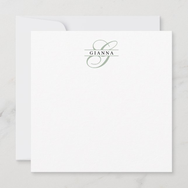 Eleganter, blassgrüner Kalligrafie-Monogramm-Split Mitteilungskarte (Vorderseite)