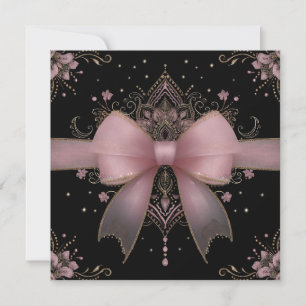 Eleganter, blassrosa Bow mit indischem Blumendesig Einladung