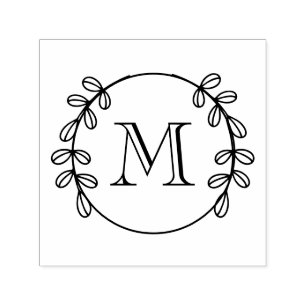 Eleganter Blätterkranzrahmen #2 Anfangsmonogramm Permastempel