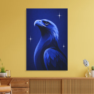 Eleganter Blau-Monochrom-Editorial-Art Adler Leinwanddruck