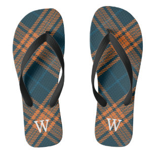 Eleganter blau- orange karierter Tartan personalis Flip Flops