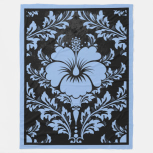 Eleganter blau-schwarzer Damast Fleecedecke