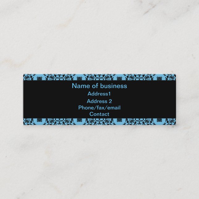 Eleganter blau-schwarzer Damast Mini Visitenkarte (Vorderseite)