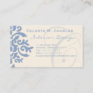 Eleganter Blau- und Cream Damask Letter C Visitenkarte