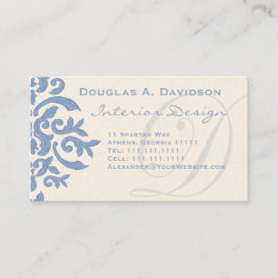 Eleganter Blau- und Cream Damask Letter D Visitenkarte