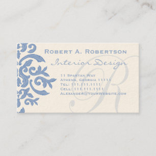 Eleganter Blau- und Cream Damask Letter R Visitenkarte