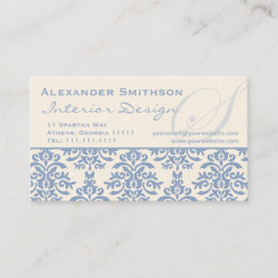 Eleganter Blau- und Cream Damask Letter S Visitenkarte