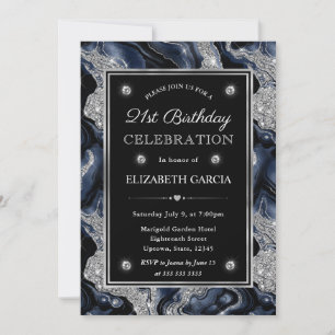 Eleganter Blau- und Silber-Glitter-Achat zum 21. G Einladung