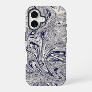 Eleganter Blau-Weiß-Marmor-Swirbel iPhone 16 Hülle