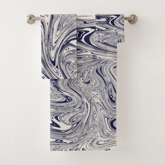 Eleganter blau-weißer Marmor Badhandtuch Set (Insitu)