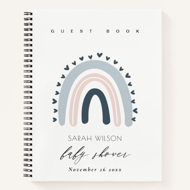 ELEGANTER BLAUE BLAUSH RAINBOW HERZ BABY DUSCHE NOTIZBUCH (Vorderseite)